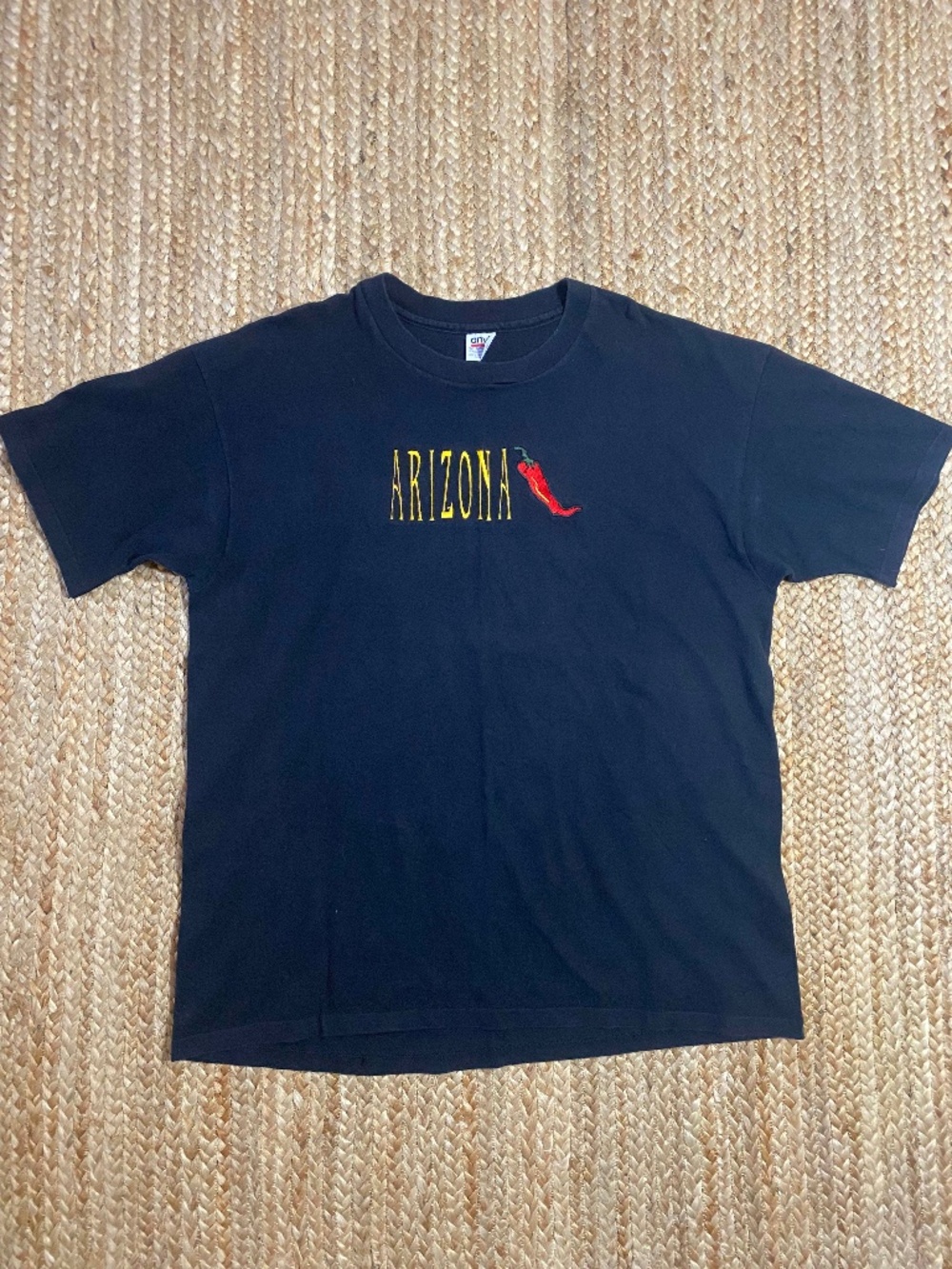 Vintage Anvil Arizona Chili Pepper Embroidered T-Shirt Black 2XL Made in USA